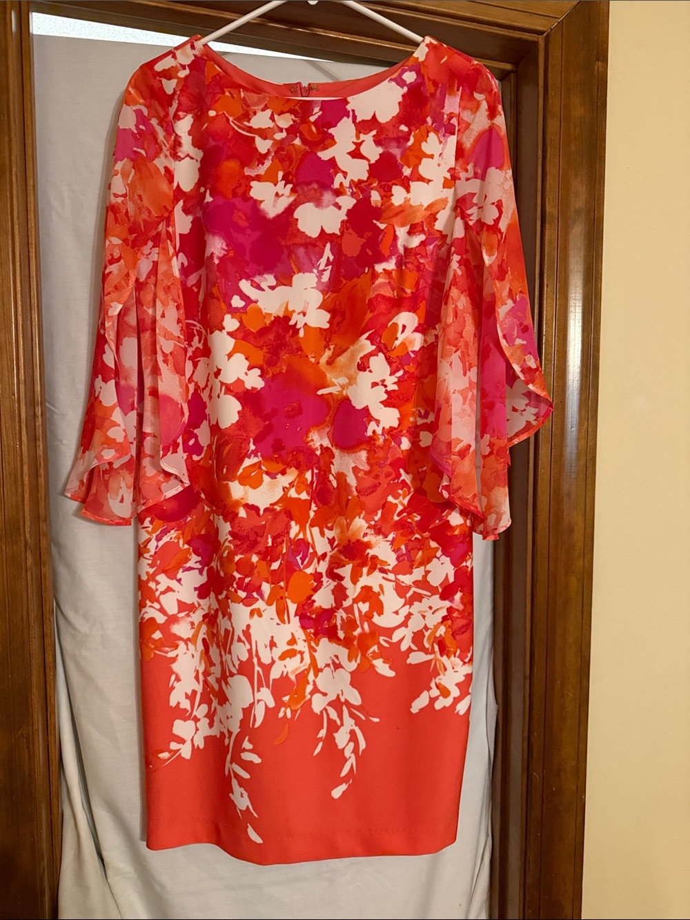 Sandra Darren Coral & Pink Floral Midi Dress